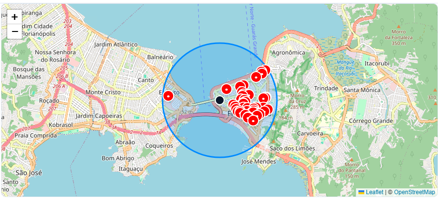 Mapa real do Prospector com negócios encontrados